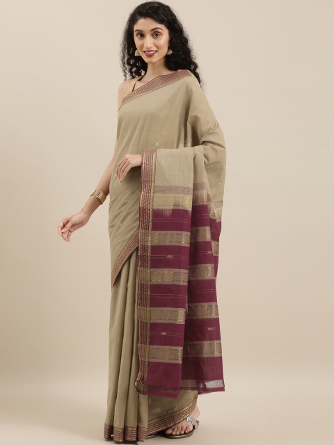 

The Chennai Silks Beige & Gold-Toned Pure Cotton Woven Design Saree