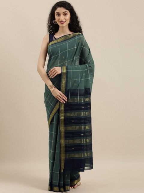 

The Chennai Silks Grey & White Pure Cotton Checked Saree