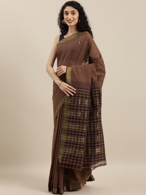 

The Chennai Silks Brown & Gold-Toned Pure Cotton Woven Design Saree