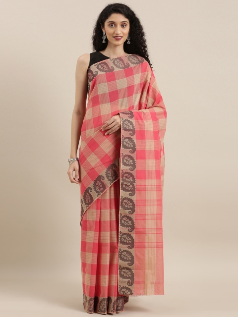 

The Chennai Silks Pink & Beige Pure Cotton Checked Chettinad Saree
