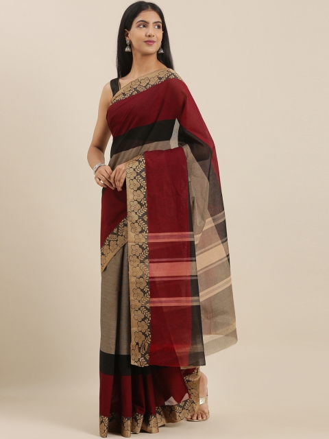 

The Chennai Silks Grey & Maroon Pure Cotton Colourblocked Chettinad Saree