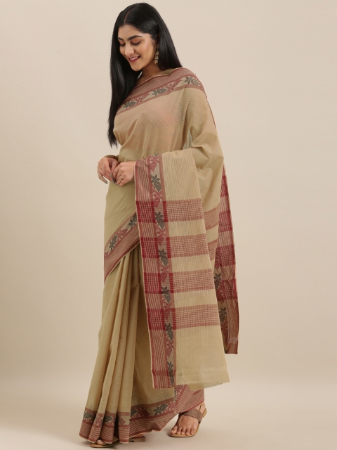 

The Chennai Silks Cream-Coloured Pure Cotton Solid Chettinad Saree