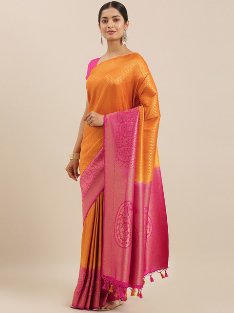 

The Chennai Silks Orange & Golden Woven Design Patola Saree