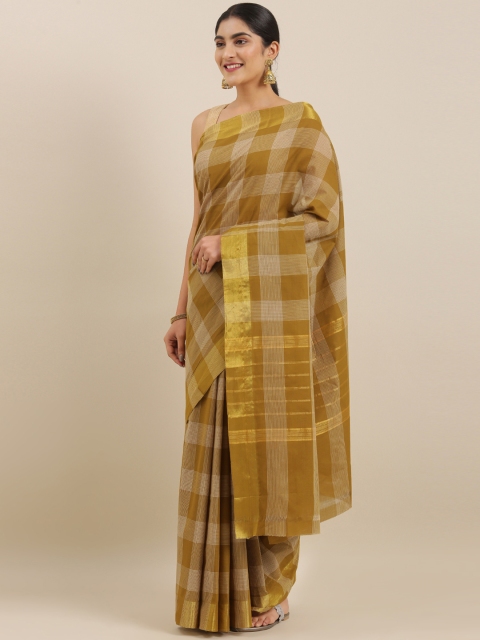 

The Chennai Silks Olive Green Pure Cotton Checked Chettinad Saree