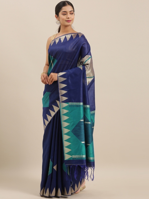 

The Chennai Silks Classicate Navy Blue & Green Viscose Rayon Woven Design Saree