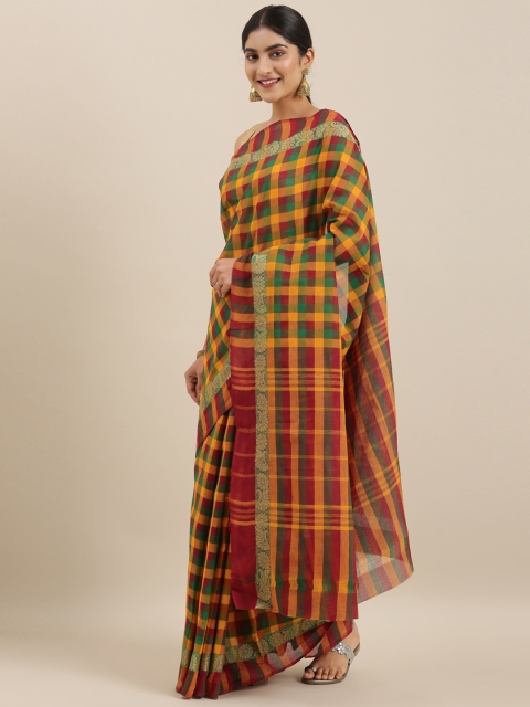 

The Chennai Silks Orange & Multicoloured Pure Cotton Checked Chettinad Saree