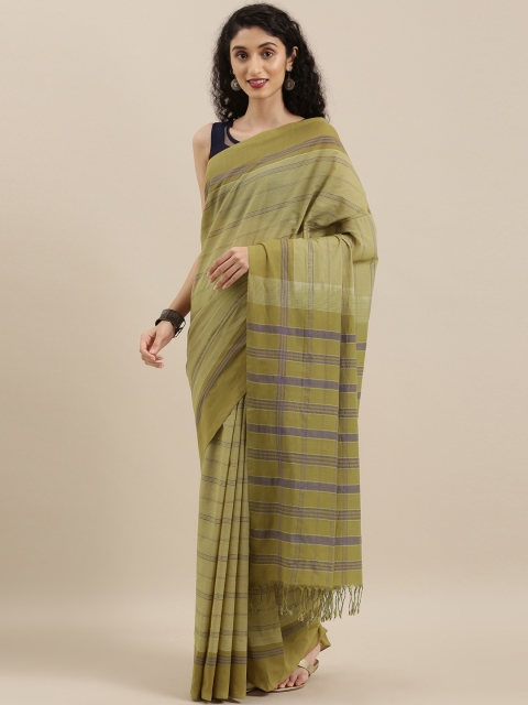 

The Chennai Silks Olive Green & Navy Blue Pure Cotton Striped Saree