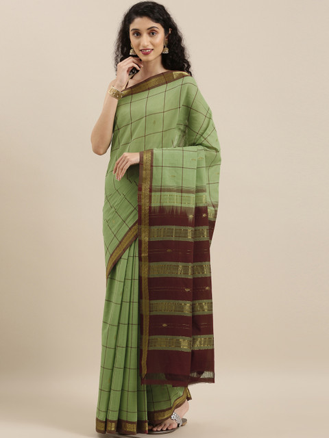 

The Chennai Silks Classicate Green & Maroon Pure Cotton Checked Saree