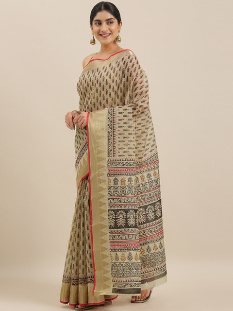 

The Chennai Silks Classicate Beige & Black Pure Cotton Printed Saree