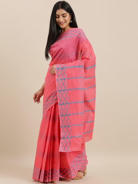 

The Chennai Silks Pink & Blue Pure Cotton Woven Design Saree