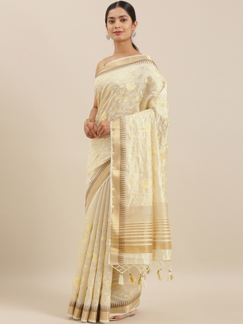 

The Chennai Silks Classicate Off-White & Gold-Coloured Embroidered Saree