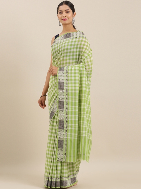

The Chennai Silks Green & White Pure Cotton Checked Chettinad Saree
