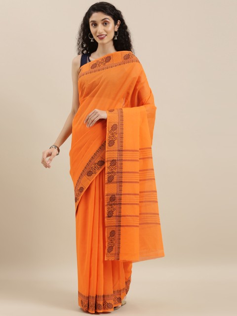 

The Chennai Silks Orange & Black Pure Cotton Solid Chettinad Saree