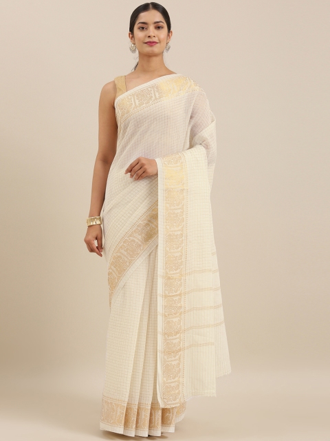 

The Chennai Silks White Pure Cotton Checked Sungudi Saree