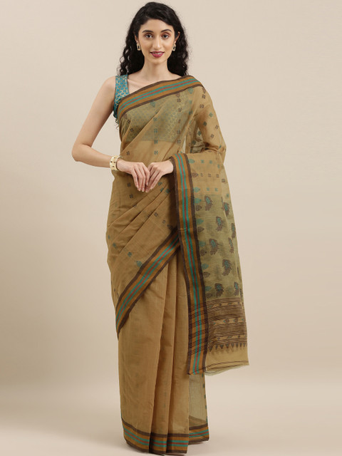 

The Chennai Silks Brown & Green Pure Cotton Woven Design Taant Saree