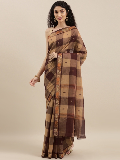 

The Chennai Silks Classicate Brown & Beige Pure Cotton Checked Chettinad Saree