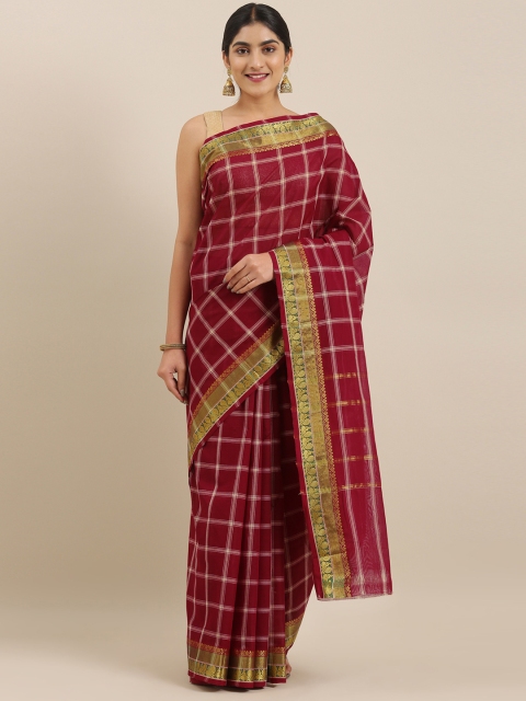 

The Chennai Silks Maroon Pure Cotton Checked Chettinad Saree