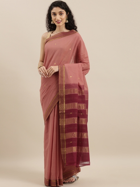 

The Chennai Silks Maroon & Gold-Toned Pure Cotton Woven Design Saree