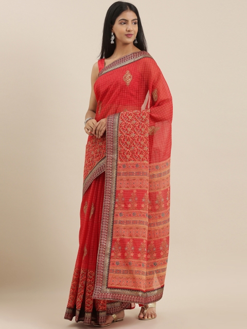 

The Chennai Silks Classicate Red & Gold-Coloured Pure Cotton Printed Saree