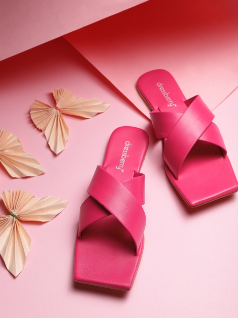 

DressBerry Women Fuchsia Solid Open Toe Flats