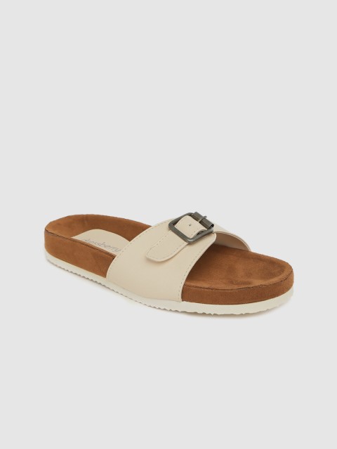 

DressBerry Women Off White Open Toe Flats with Buckles