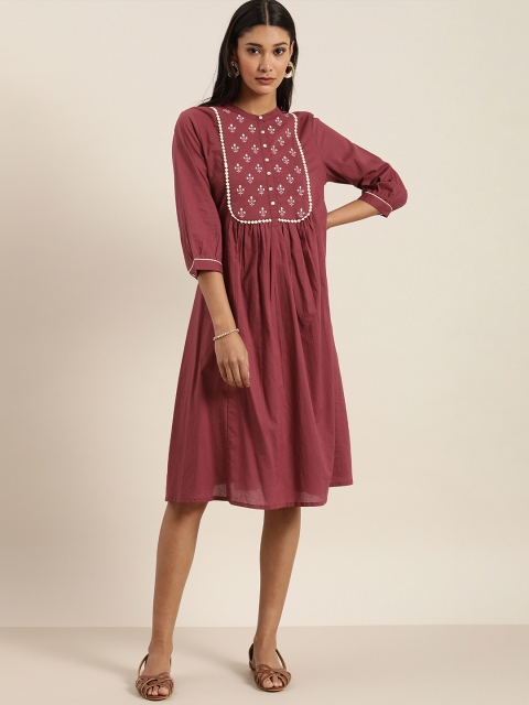 

all about you Women Pink Embroidered A-Line Dress
