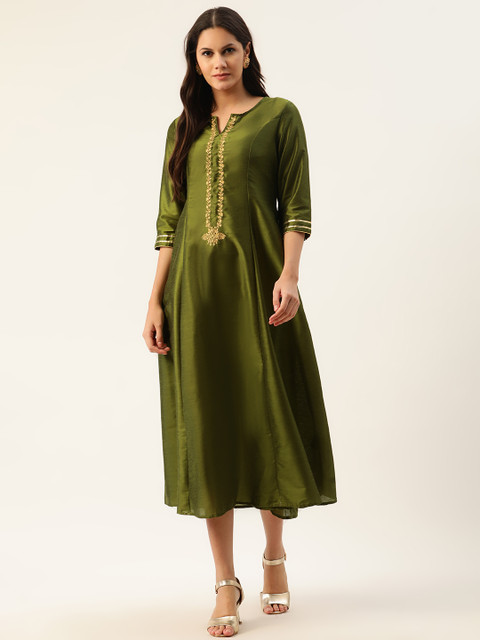 

all about you Women Olive Green A-Line Midi Dress