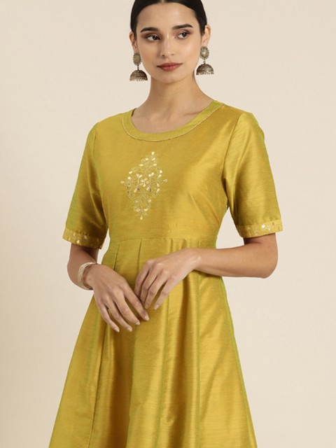 

all about you Women Olive Green Embroidered Maxi Dress