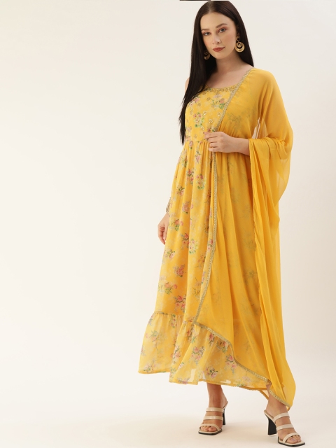 

all about you Yellow Floral Ethnic Maxi Dress with Dupatta
