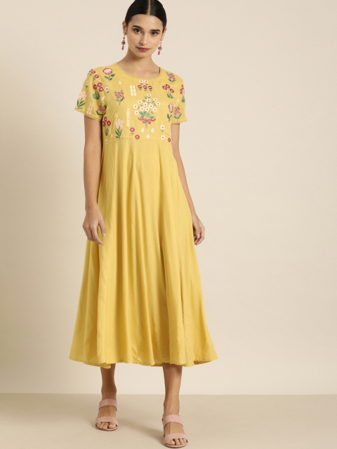

all about you Women Yellow Embroidered Empire Midi Dress