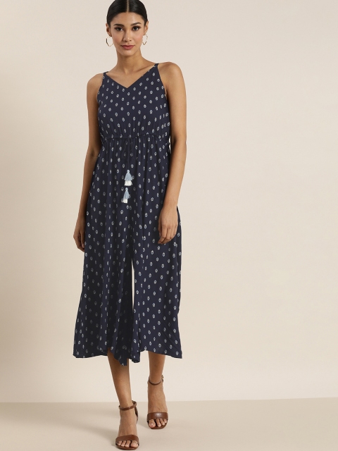 

all about you Women Navy Blue & White Printed Culotte Jumpsuit