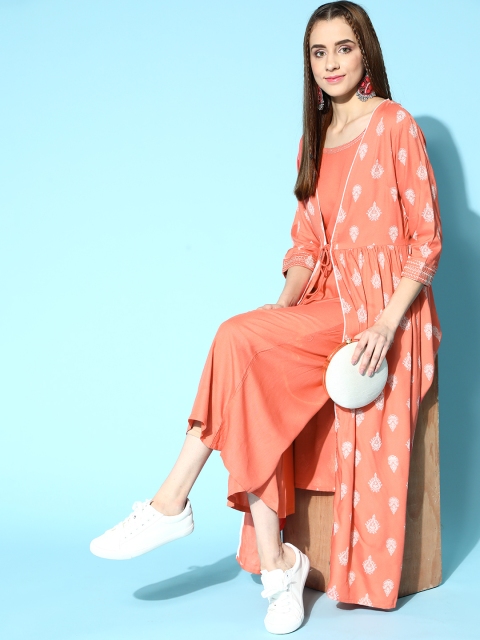 

all about you Women Attractive Peach Printed Ethnic Jumpsuit