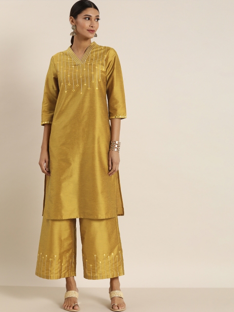 

all about you Women Mustard Yellow Yoke Design Kurta with Palazzos