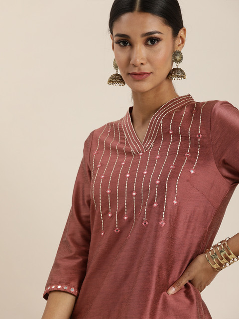

all about you Women Rust Pink Yoke Design Kurta with Palazzos