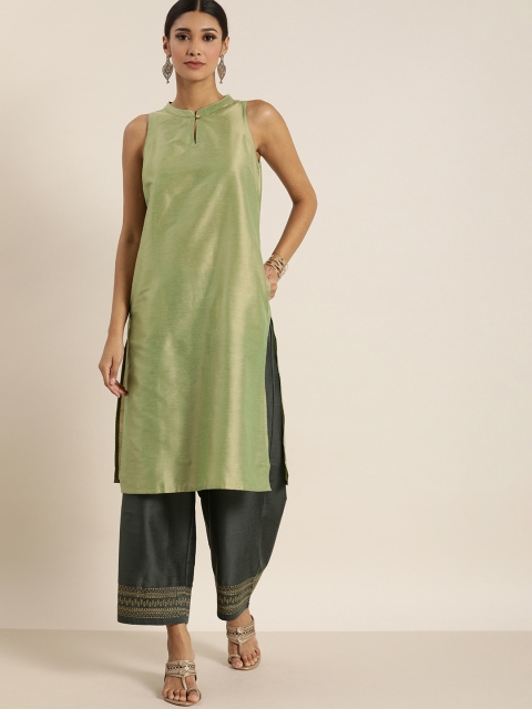 

all about you Women Olive Green Solid Kurta with Palazzos