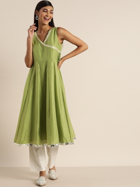 

all about you Women Green Solid Anarkali Kurta