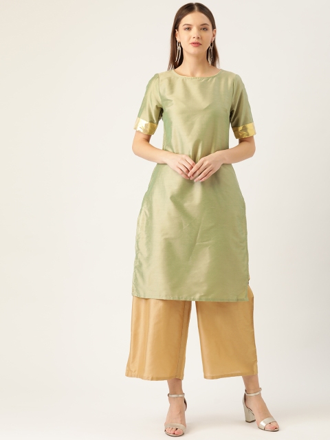 

all about you Women Olive Green Solid Straight Kurta