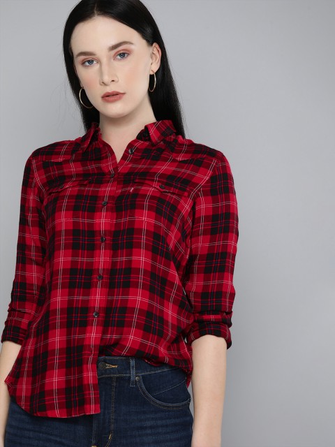

Levis Women Red Tartan Checks Casual Shirt