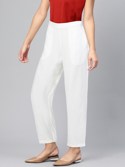 

Global Desi Women White Regular Fit Solid Parallel Trousers