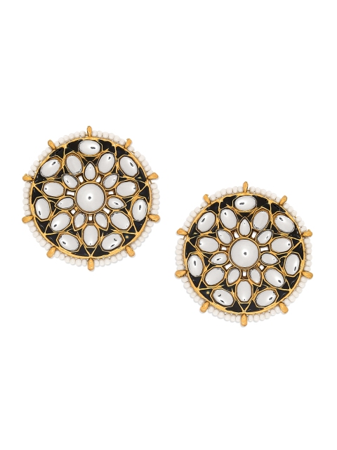 

Mahi White & Gold-Toned Contemporary Studs
