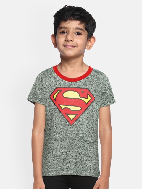 

GAME BEGINS Boys Green Superman Printed Round Neck Cotton T-shirt