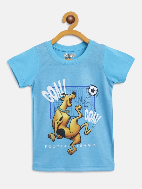 

GAME BEGINS Boys Blue & Mustard Yellow Pure Cotton Scooby Doo Print Round Neck T-shirt