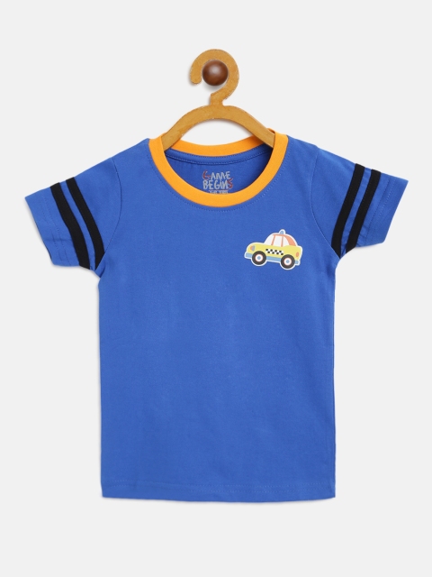 

GAME BEGINS Boys Blue Pure Cotton Solid Round Neck Pure Cotton T-shirt