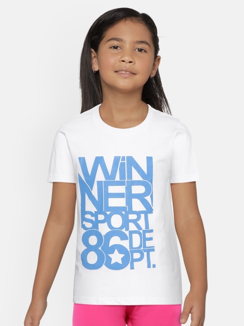 

GAME BEGINS Boys White & Blue Pure Cotton Printed Round Neck T-shirt