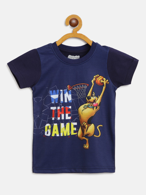 

GAME BEGINS Boys Navy Blue & Mustard Yellow Scooby Doo Print Pure Cotton T-shirt