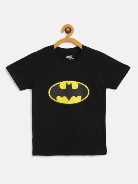 

GAME BEGINS Boys Black & Yellow Batman Print Pure Cotton Round Neck T-shirt