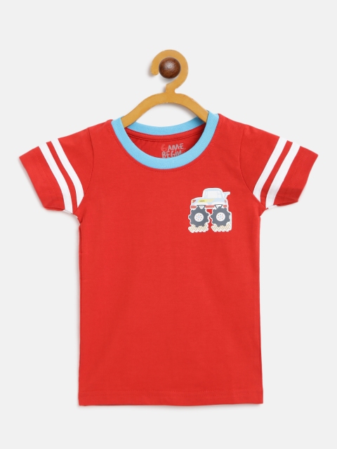 

GAME BEGINS Boys Red Solid Round Neck Pure Cotton T-shirt with Printed Detail