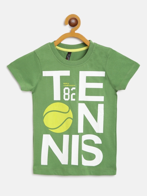 

GAME BEGINS Boys Green & White Typography Print Pure Cotton Round Neck T-shirt