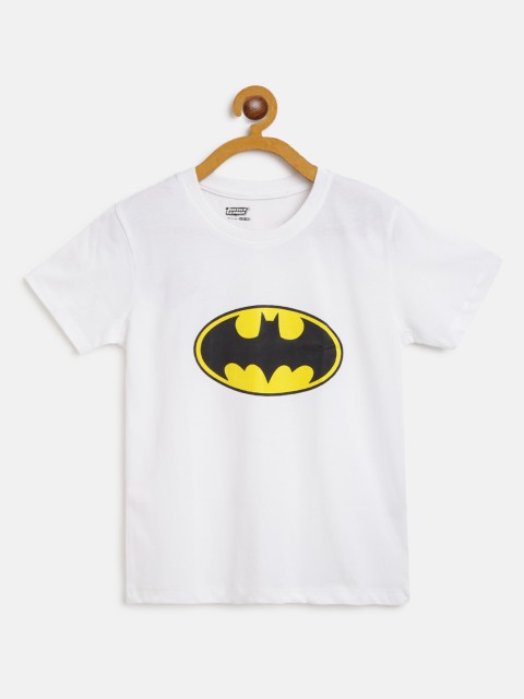 

GAME BEGINS Boys White Yellow Batman Print Round Neck Pure Cotton T-shirt