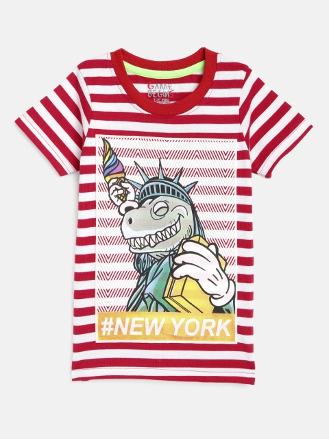 

GAME BEGINS Boys White & Red Printed Round Neck T-shirt